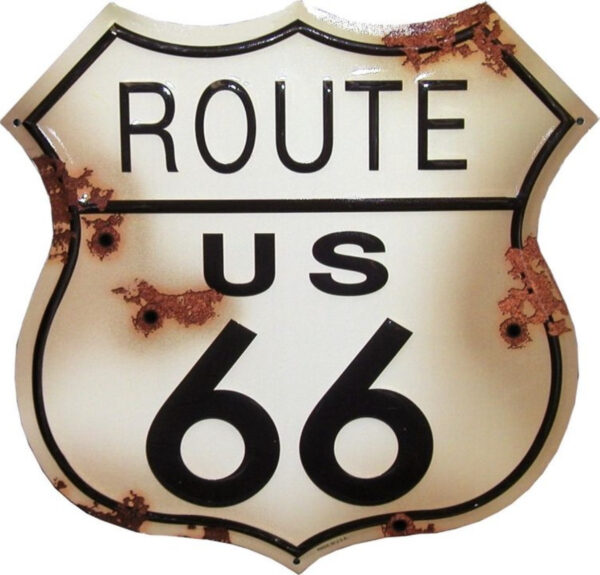 plaque déco américaine murale tole panneau de highway route 66 w/bullet holes